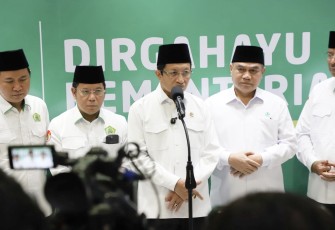Menag Nasaruddin Umar saat memberikan keterangan pers di Jakarta, Sabtu (3/1)