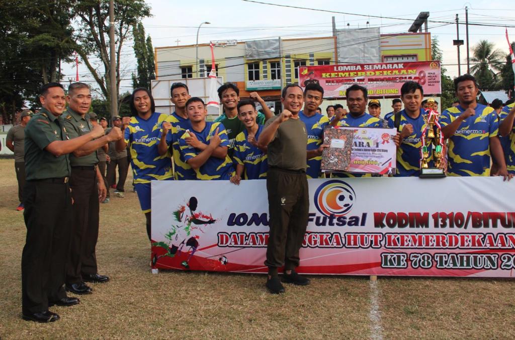 Dandim 1310/Bitung, Letkol Arm Yoki Efriandi Gumay, M.Han saat menyampaikan sambutan pada penutupan futsal