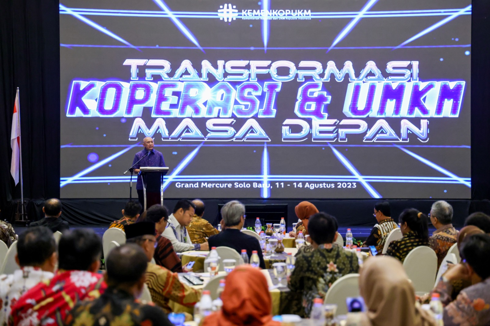 dalam Rapat Koordinasi Pusat dan Daerah 2023 bertajuk Transformasi Koperasi dan UMKM Masa Depan di Solo Baru, Jawa Tengah, Sabtu (12/8).