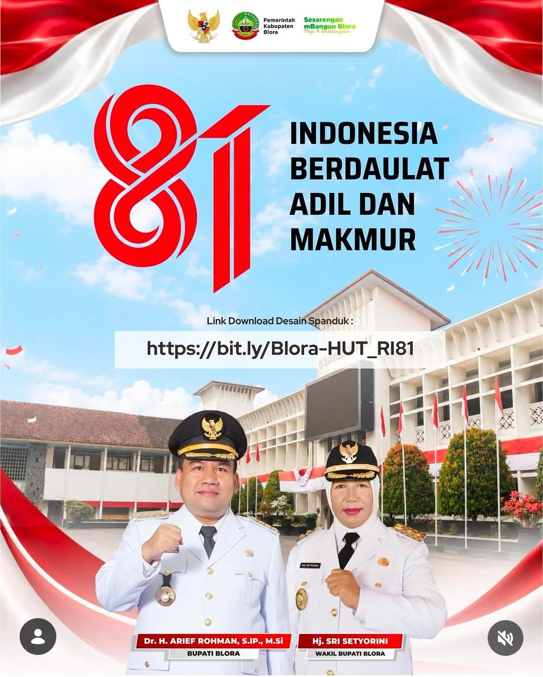 Pemkab Blora Mengucapkan Selamat HUT Ke-81 Republik Indonesia