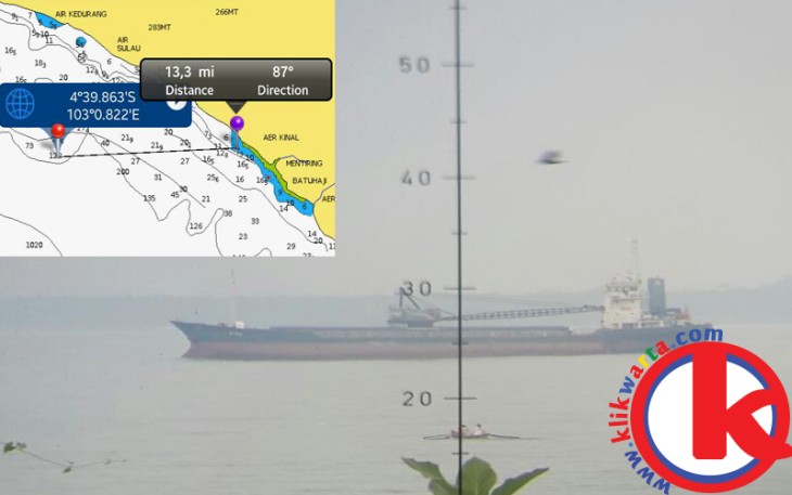 Posisi kapal MV EIYU saat berhenti 200 meter dari dermaga Linau