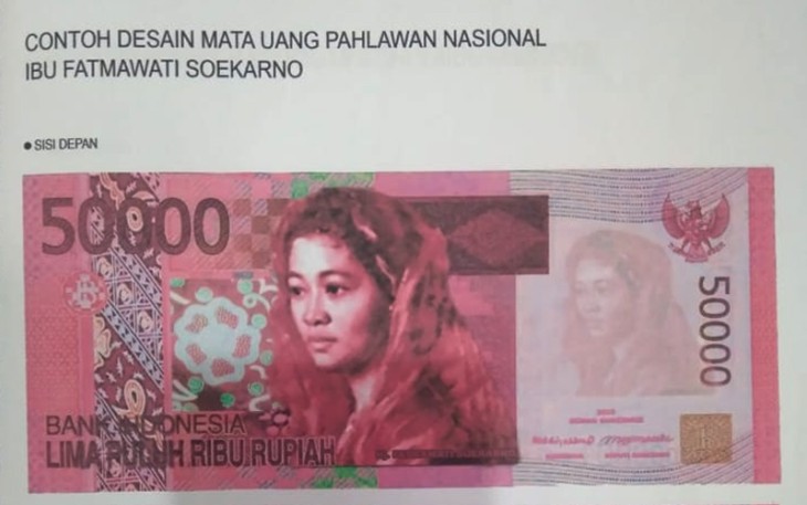 Contoh Design Uang Kertas Fatmawati Soekarno bagian sisi depan.