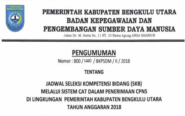 Pengumuman Jadwal SKB Penerimaan CPNS Bengkulu Utara