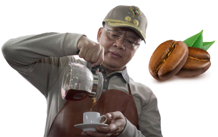 Gubernur Bengkulu Rohidin Mersyah saat meracik kopi robusta