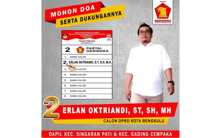 Caleg DPRD Kota Bengkulu Dari Pertai Gerindra Erlan Oktriandi