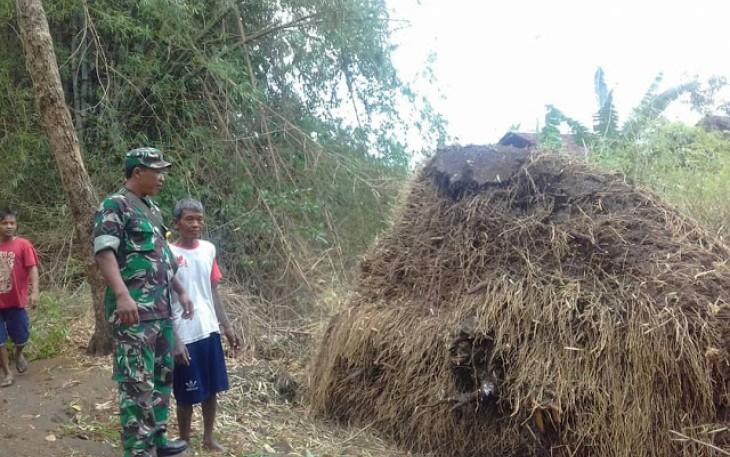 Babinsa Ngandong Bersama Warga Bersihkan Pohon Tumbang Di Jalan 