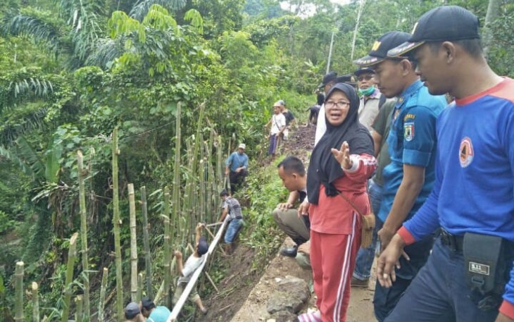 Camat Pardasuka Titik Pujilestari Tinjau Lokasi Longsor di Pekon Rantau Tijang