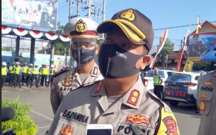 Kapolres Tulungagung AKBP Eva Guna Pandia SIK saat memberikan keterangan selepas gelar apel pasukan