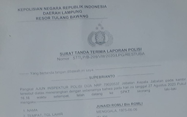Surat laporan korban ke polisi