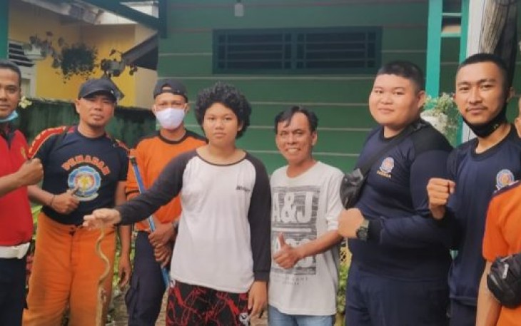 Damkar Kota Bengkulu Saat Evakuasi Ular Cobra di Rumah Warga