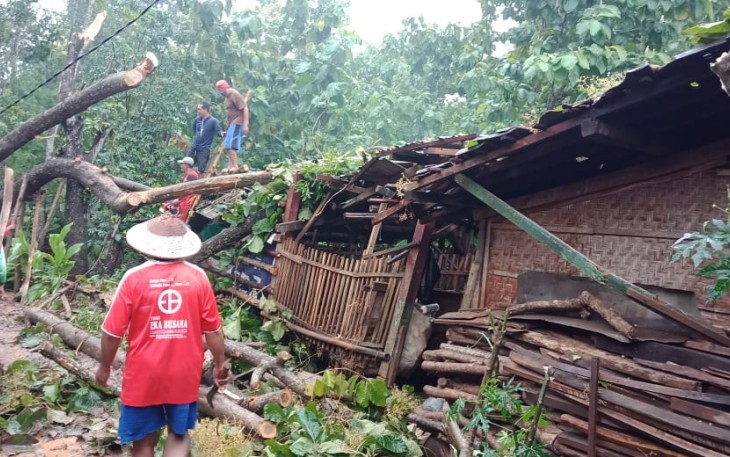 bencana alam yang diakibatkan oleh hujan deras yang disertai dengan angin kencang yang terjadi pada Rabu(3/1) Sore