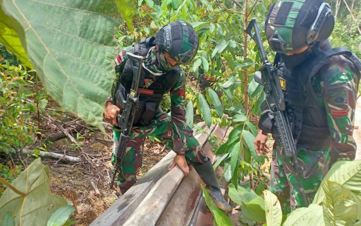 Personel Pos Gunung Sepan Badak menemukan sekaligus mengamankan puluhan batang kayu yang diduga kuat hasil pembalakan liar di hutan lindung. Tepatnya berada di wilayah