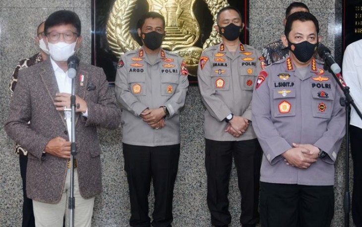 Pertemuan Kapolri Jenderal Sigit  dengan  Menteri Komunikasi dan Informatika Johnny G. Plate  membahas kerja sama Kementerian Kominfo dan Polri