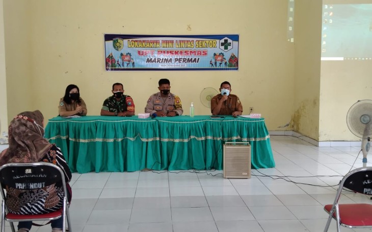 Babinsa Koramil Pahandut Hadiri Lokakarya Mini Lintas Sektor UPT Puskesmas 