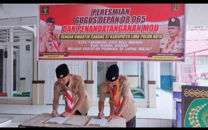 Lapas Kelas III Suliki melaksanakan kerjasama dan menandatangani MoU bersama Kwartir 07 Kabupaten Limapuluh Kota.