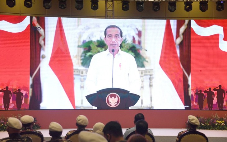 Presiden Joko Widodo dalam sambutan virtualnya di acara pelantikan Pengurus Pusat FKPPI 2021-2026.
