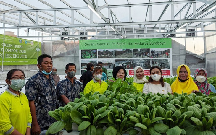 Anggota Komisi B DPRD Jatim Fraksi PDI Perjuangan Agatha Retnosari saat meresmikan Green House Urban Farming Kelompok Tani Sri Rejeki Jitu yang berlokasi di Kelurahan Kedurus, Kecamatan Karangpilang, Surabaya, Jumat (19/08/22).