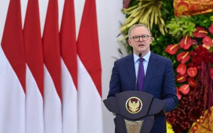 PM Albanese saat memberikan sambutan di Istana Bogor