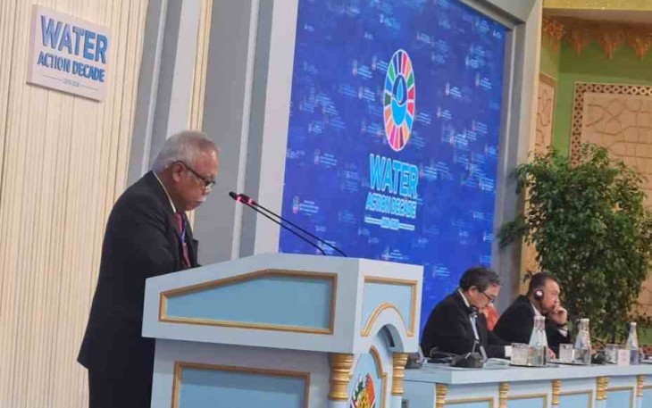 Menteri Basuki saat menyampaikan usulan Indonesia di Dushanbe Tajikistan