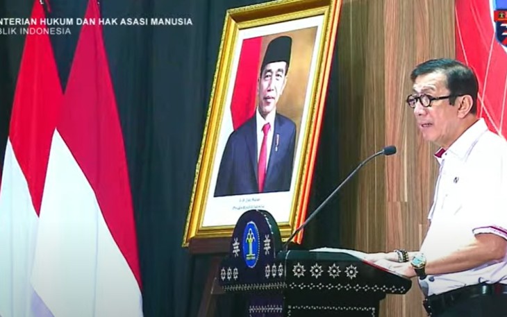 Menkumham RI saat sambutan mengenai indeks pelayanan publik di Jakarta 