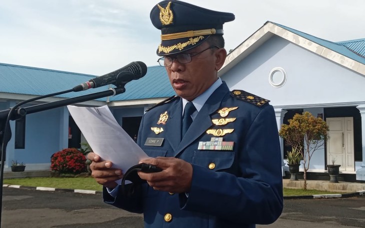 Kadispotdirga Lanud Sugiri Sukani Mayor Tek Edhie Purnomo saat membacakan amanat Menpora 