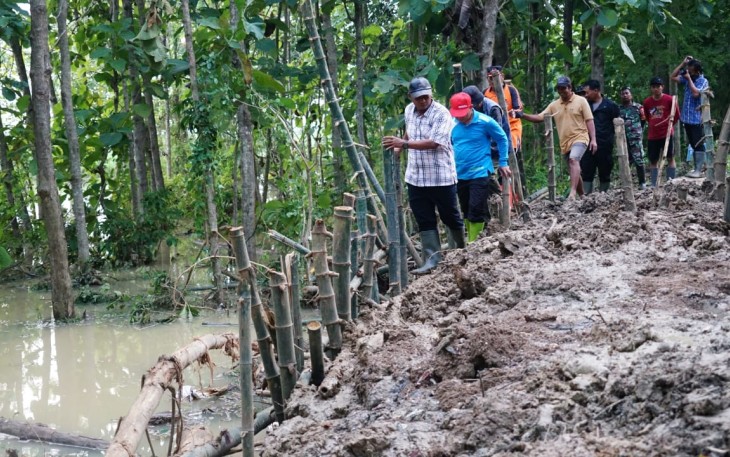 Pj Bupati Pati Henggar saat meninjau tanggul jebol Desa Ketitang Wetan