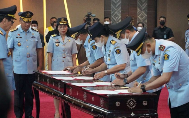 Menkumham RI Yasonna H Laoly saat lantik pimpinan tinggi Pratama di Jakarta 