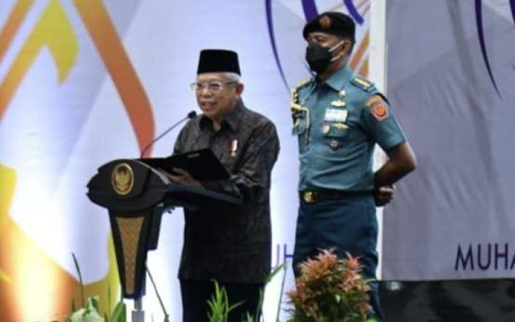 Wapres RI KH Ma'ruf Amin saat memberikan sambutan dan menutup Muktamar Muhammadiyah dan Aisyiyah Ke-48 
