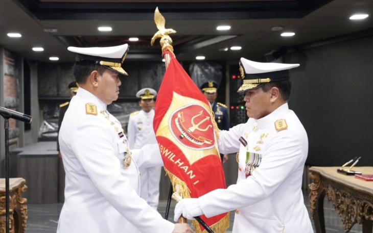 Panglima TNI Laksamana Yudo Margono saat menerima penyerahan jabatan Pangkogabwilhan I di Subden Mabes TNI Jakarta, Rabu (28/12)