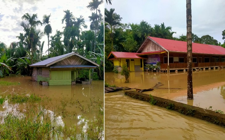 Sejumlah rumah saat dilanda banjir di Kepulauan Mentawai