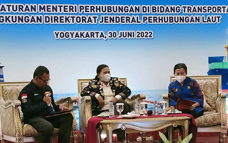 Sosialisasi Peraturan Menteri Perhubungan di bidang transportasi laut, Kamis (30/6) kemarin.