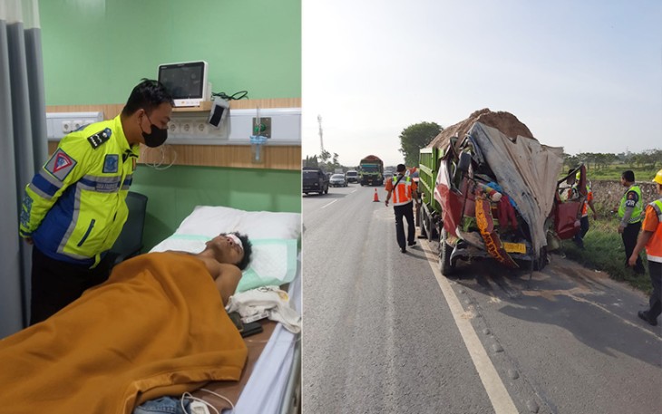 Salah satu korban mendapat perawatan medis usai lakalantas