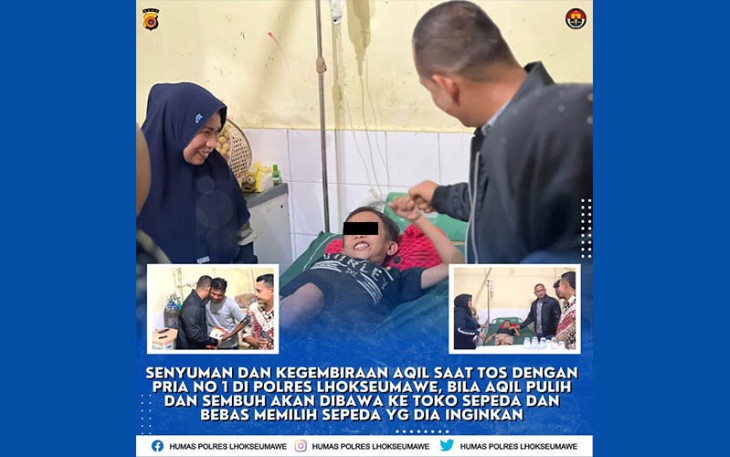 Kapolres Lhokseumawe dan Ibu Ketua Bhayangkari saat Jenguk Bocah Penderita Leukemia di Meurah Mulia 