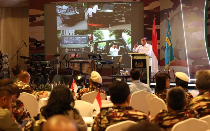 Menhan Prabowo saat Hadiri HUT ke-45 FKPPI, di Lagoon Hotel Sultan Jakarta, Selasa (12/9/2023).