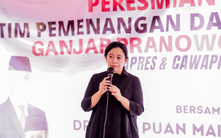 Ketua DPP PDI Perjuangan Bidang Politik dan Keamanan sekaligus Ketua DPR RI Puan Maharani meresmikan kantor Tim Pemenangan Daerah (TPD) Ganjar-Mahfud Provinsi Jawa Timur (Jatim) di Surabaya, Sabtu (4/11/2023) pagi.