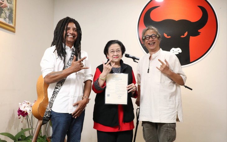 Megawati saat jumpa wartawan di sela Rakernas III PDIP hari kedua, di Gedung Sekolah Partai, Lenteng Agung, Jakarta Selatan, Rabu (7/6/2023).