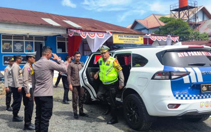 Dirlantas Polda Aceh Cek Pos Pengamanan Operasi Lilin Seulawah 2023 Polres Aceh Timur