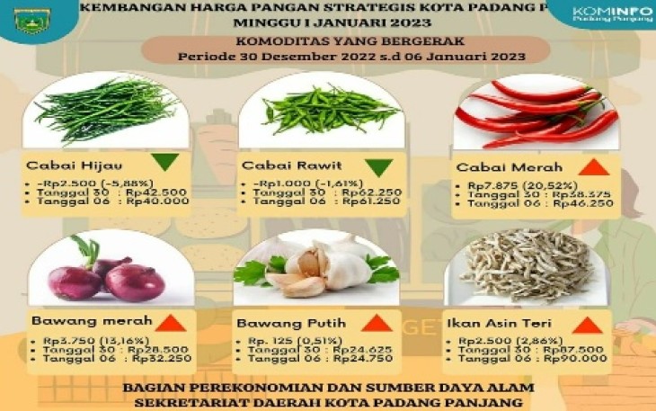 Perkembangan harga pangan strategis Kota Padang Panjang Awal 2023.