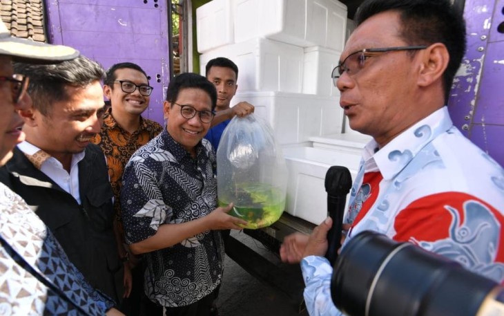 Mendes PDTT Abdul Halim Iskandar melepas Ekspor ikan hias Koi dan ikan mas Koki ke 3 negara : Australia, Inggris dan Jepang di Kabupaten Tulungagung,  Minggu, 12 Maret 2023