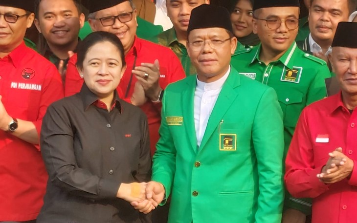 Puan Maharani Ketua DPP PDI Perjuangan bersama Plt Ketum PPP Muhammad Mardiono di Jakarta, Senin (29/5)