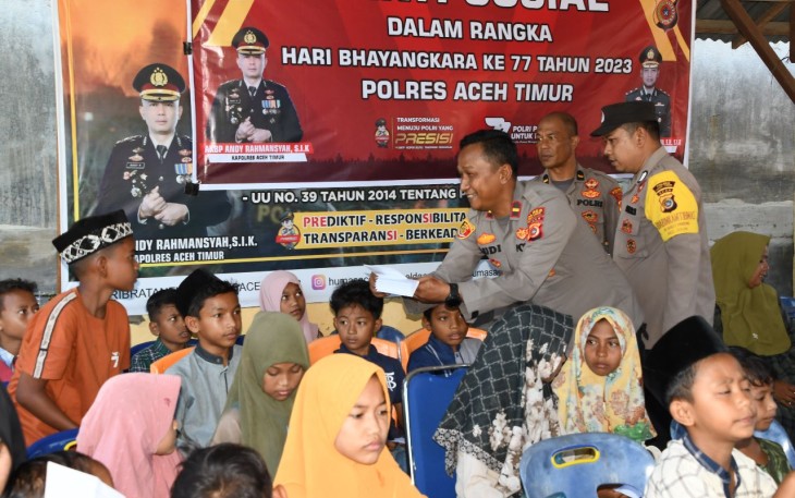Polres Aceh Timur Santuni Anak Yatim Jelang HUT Bhayangkara 