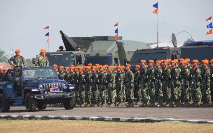 Upacara HUT ke 76 Kopasgat di Lapangan Jingga Kopasgat Margahayu Bandung, Selasa (17/10)