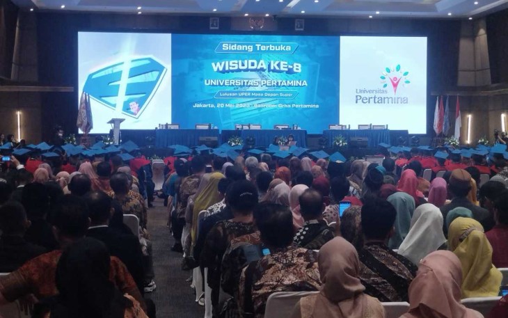 Acara wisuda ke-8 Universitas Pertamina di Graha Pertamina Jakarta, Sabtu (20/5)