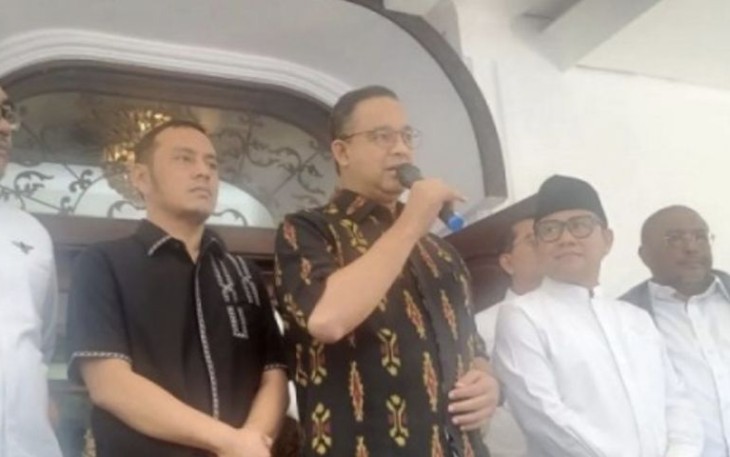 Bacapres Koalisi Perubahan untuk Indonesia Anies Baswedan saat konferensi pers di Kebayoran Baru, Jakarta Selatan, Jumat (22/9/23)
