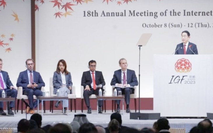 Wamenkominfo Nezar Patria saat menghadiri IGF Kyoto 2023 di Jepang, Senin (9/10)
