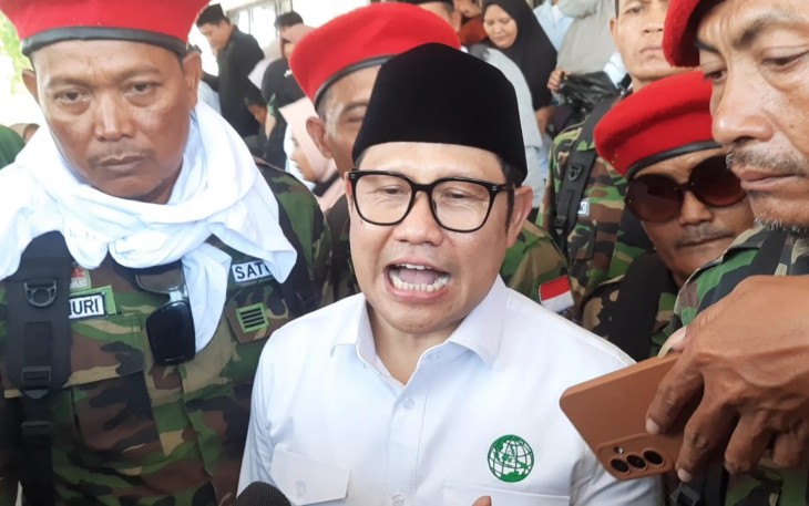 Ketua Umum Partai Kebangkitan Bangsa Abdul Muhaimin Iskandar saat menghadiri launching Gerbang Emas di hotel Allium Cepu.