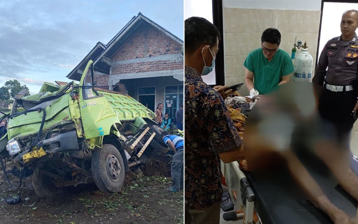 Pasca lakalantas terjadi, mobil ringsek, pengemudi meninggal dunia meski sempat dapat penanganan medis.