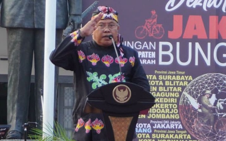 Walikota Blitar Santoso Saat Sambutan di Acara Jaket Bung Karno Tahun 2023 di Halaman Istana Gebang