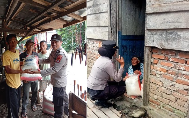 Satbinmas Polres Kepahiang saat Berikan Sembako ke Masyarakat Kurang Mampu