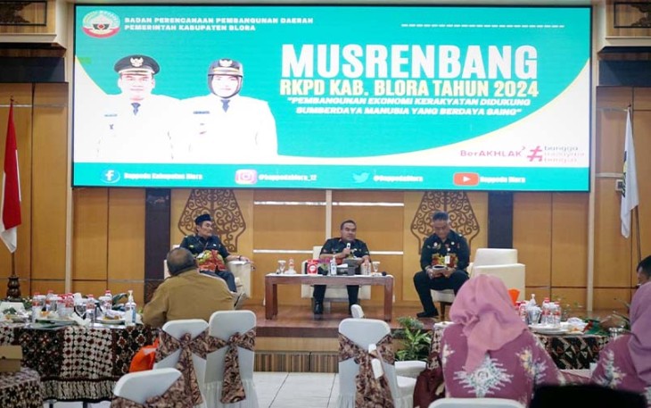 Bupati Blora Arief Rohman saat menghadiri Musrenbang kabupaten Blora di gedung PPSDM Cepu.